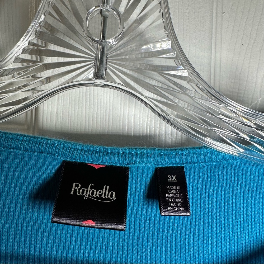 Rafaella Blue/Teal Knit Scoop Neck 3/4 Sleeve Blouse 3X - Picture 2 of 8